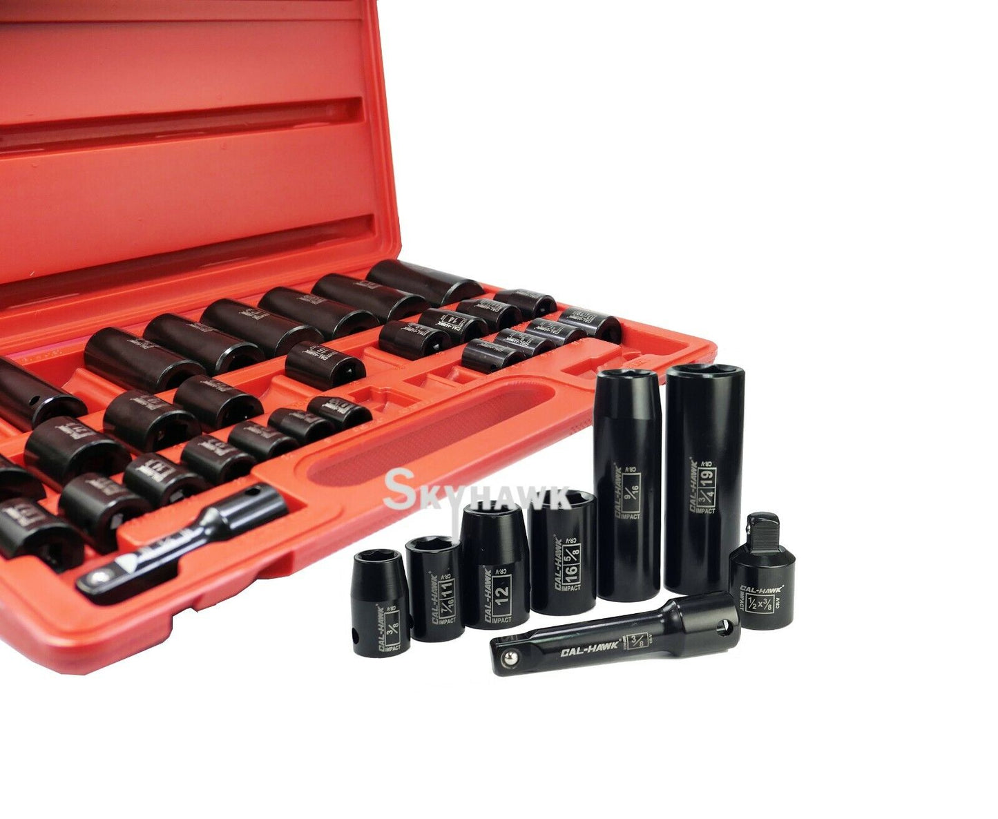 3/8 Inch / 1/2 Inch Drive Deep / Standard Impact Socket Set (38-Piece - SAE / Metric) - skyhawktools