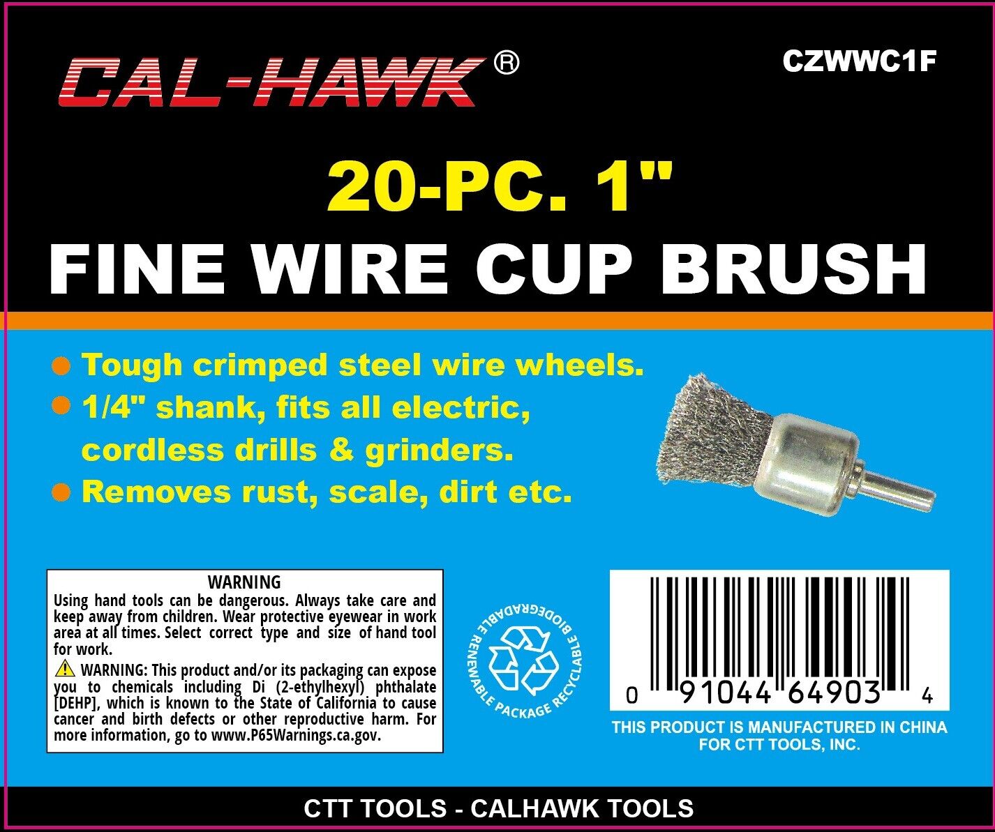 20-PC 1" Fine Wire Cup Brush