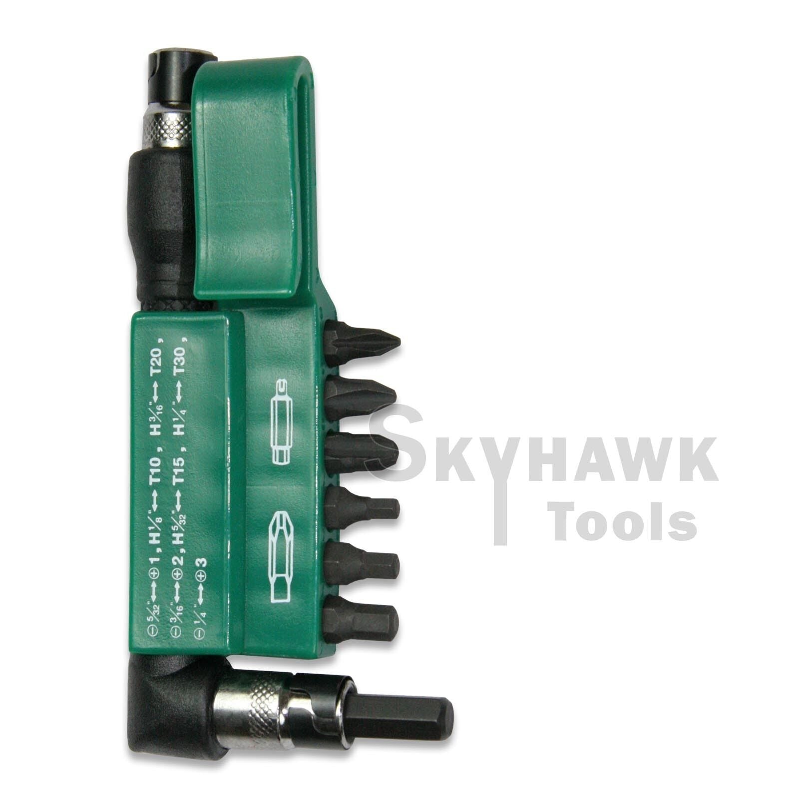 9 Pc Off Set Double End Tamperproof CRV Star Bit Set W Belt Clip W SCREW WRENCH - skyhawktools