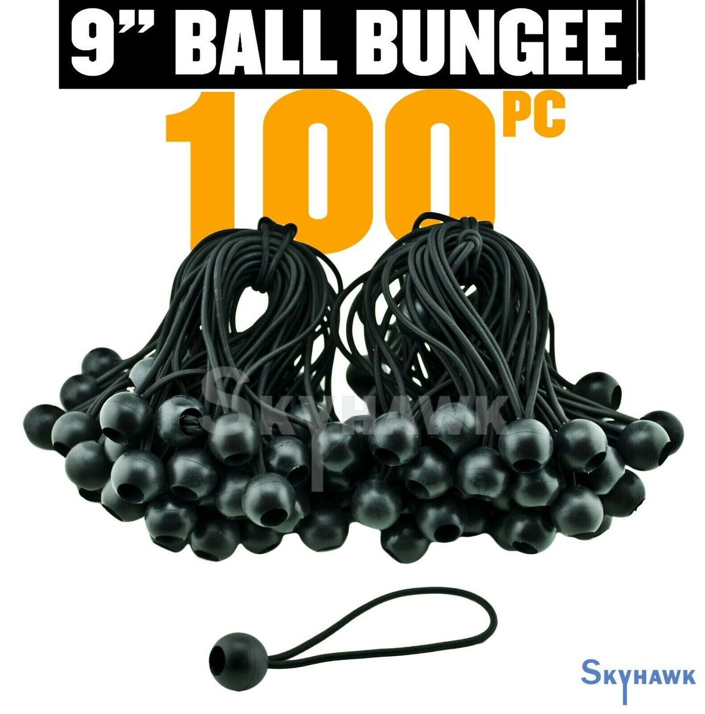 100 PC  9" Black Ball Bungee Bungie Cord Heavy Duty Canopy Tarp Tie Downs straps