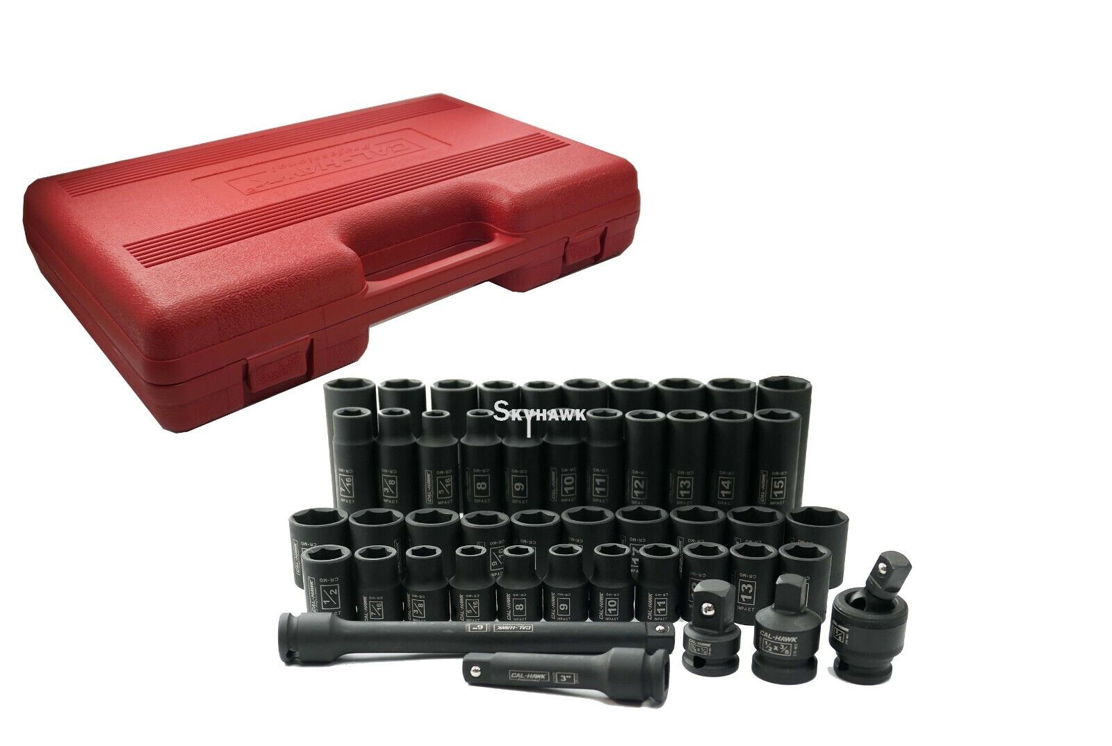 3/8 Inch Drive Deep / Standard Impact Socket Set (47-Piece - SAE / Metric) - skyhawktools