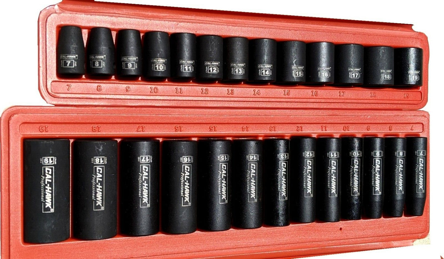 26 pc 3/8"Dr. 6 POINT Metric Deep Shallow Impact Socket Chrome Vanadium CRV Set