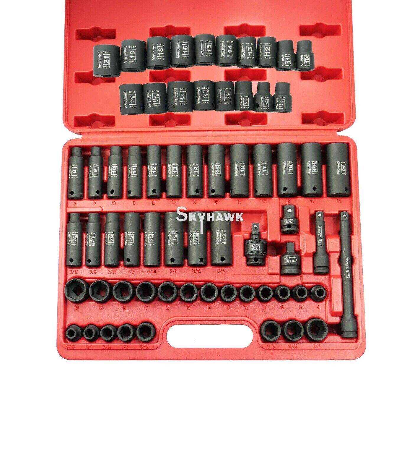 3/8 Inch Drive Deep / Standard Impact Socket Set (47-Piece - SAE / Metric) - skyhawktools