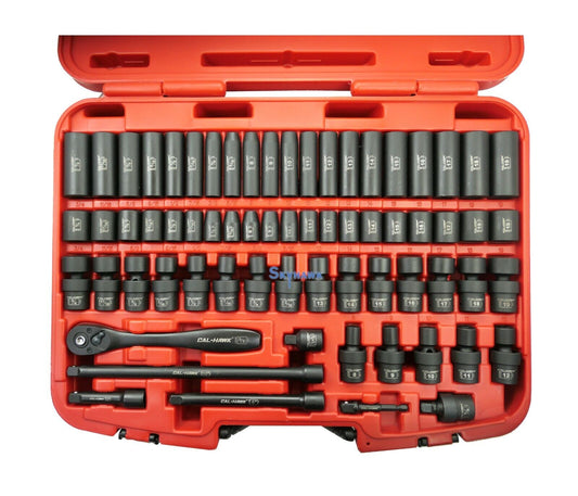 3/8 Inch Drive Deep / Standard Impact Socket Set (67 Piece - SAE / Metric) - skyhawktools