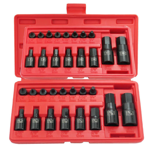 32PC PRO Hex Allen Master Impact Socket Bit Set CR-MO Steel | 1/4" 3/8" 1/2"