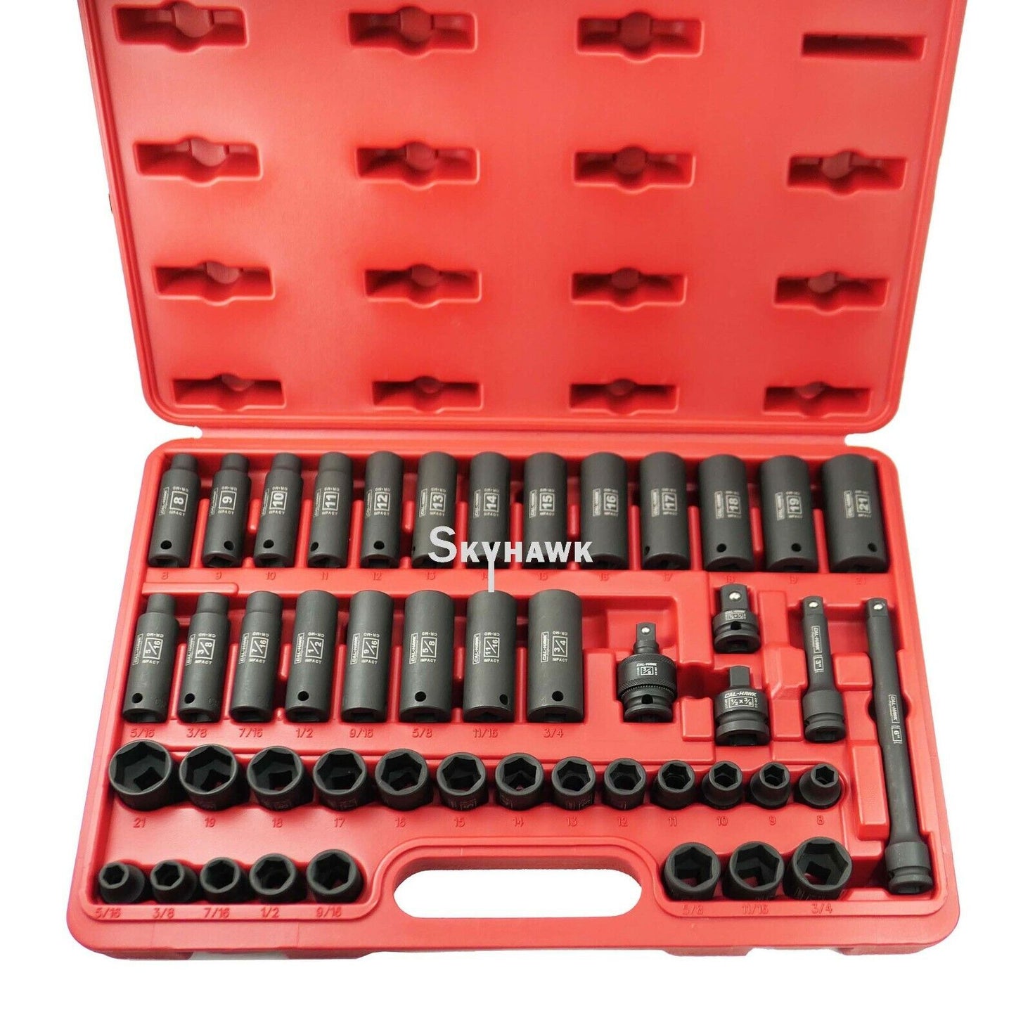 3/8 Inch Drive Deep / Standard Impact Socket Set (47-Piece - SAE / Metric) - skyhawktools