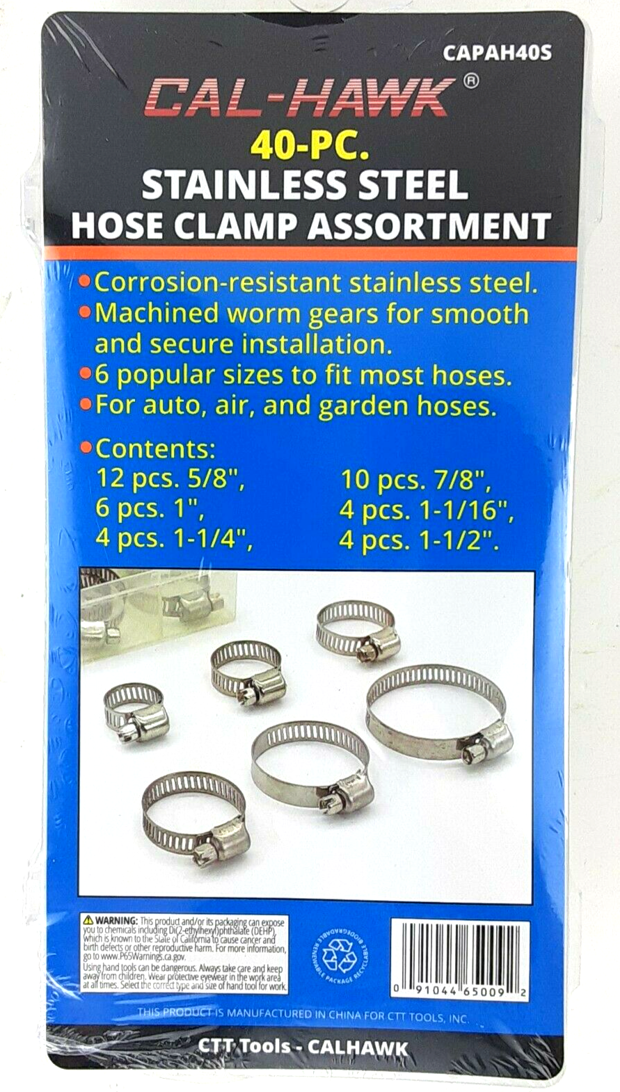 40-Pc Adjustable 5/8" to 1-1/2" Stainless Steel Worm Gear Hose Clamp Assortment