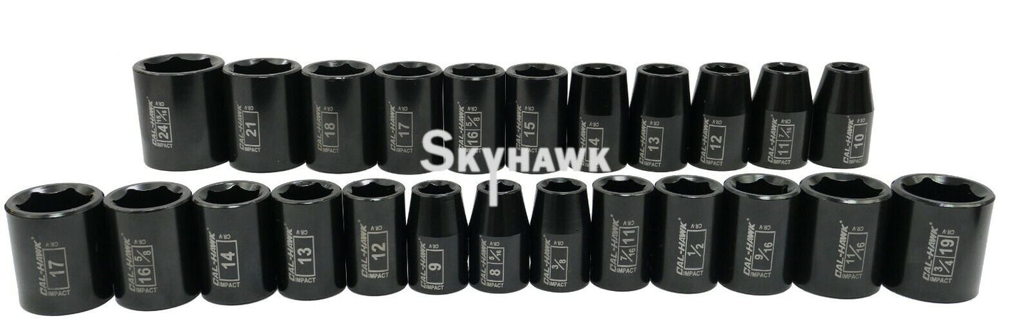 3/8 Inch / 1/2 Inch Drive Deep / Standard Impact Socket Set (38-Piece - SAE / Metric) - skyhawktools