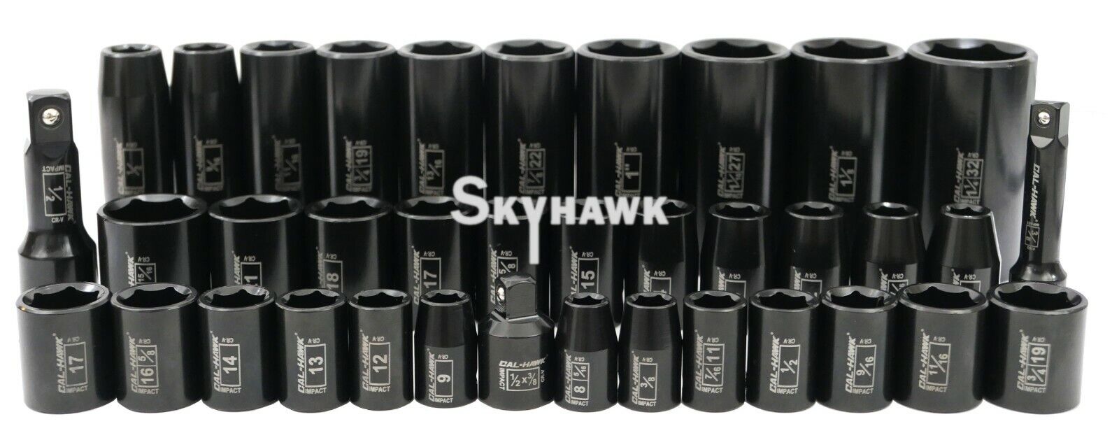 3/8 Inch / 1/2 Inch Drive Deep / Standard Impact Socket Set (38-Piece - SAE / Metric) - skyhawktools