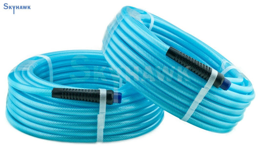 2- 50' x 1/4" Air Hoses 50 FT FLEXIBLE BRAID ROOFING CLEAR BLUE PVC NPT 300 PSI