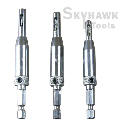 3pc Quick-Release SELF-CENTERING DRILL BIT SET 7/64 9/64 11/64" Cabinets/Doors - skyhawktools