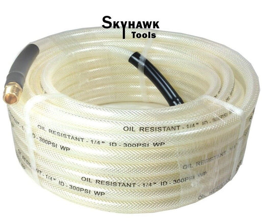 New 1/4" ID X 50 FT FLEXIBLE CLEAR PVC AIR HOSE 1/4" NPT 300 PSI