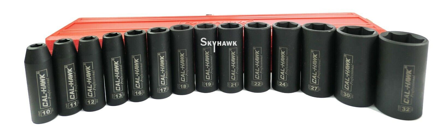 1/2 Inch Drive Deep Impact Socket Set (14-Piece - Metric) - skyhawktools