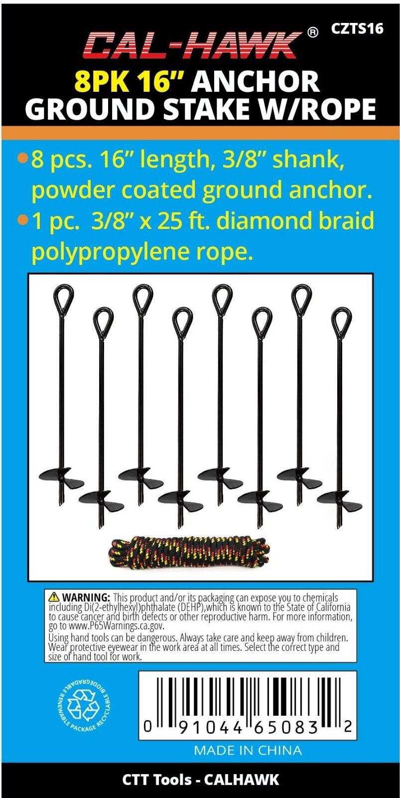 16" inch Powder coated Heavy Duty Anchor Rebar tent Stakes Ground, Pack of 8