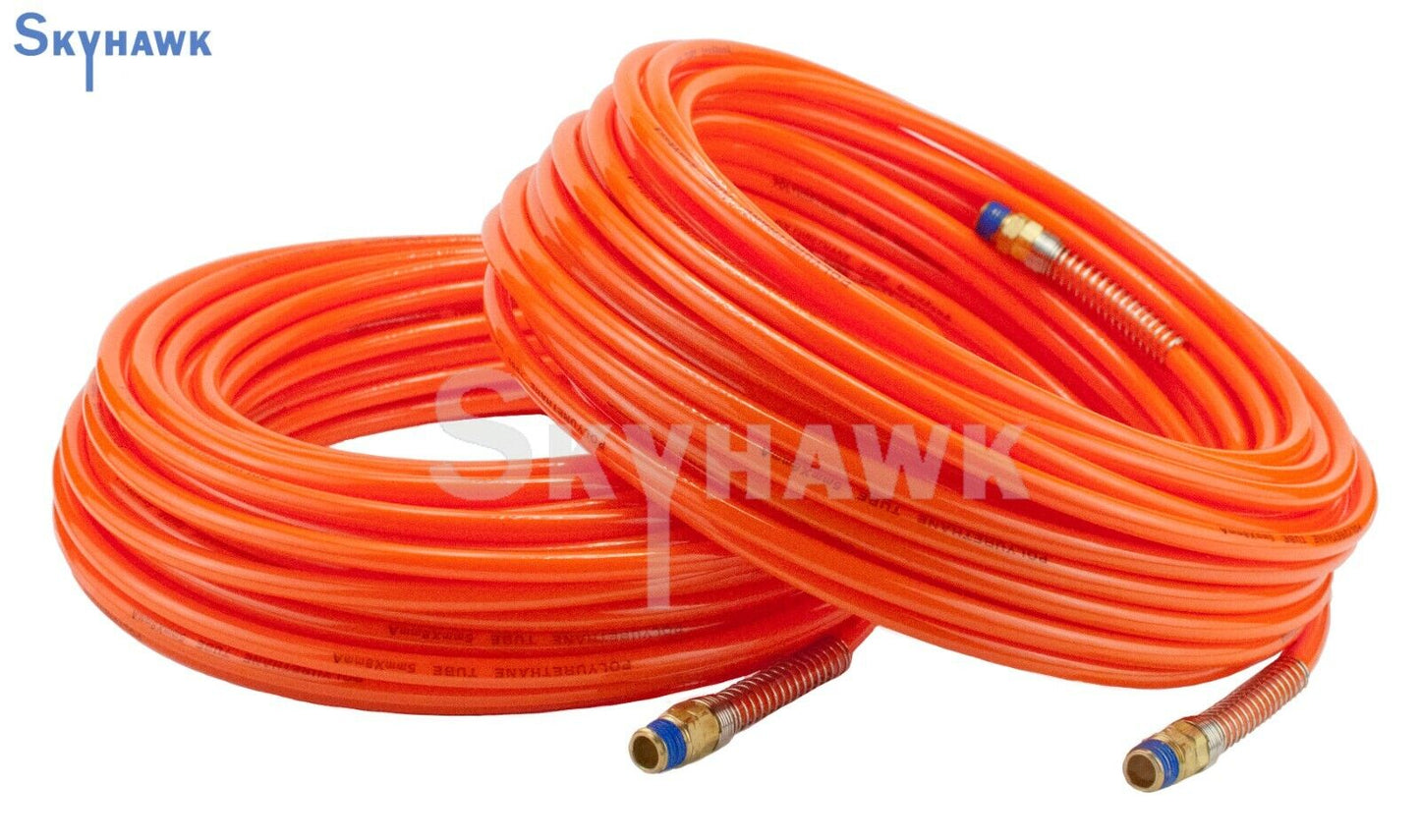 2 - 100ft x 1/4" NPT  Orange Air Compressor PU Hose Roofing Framing Carpentry