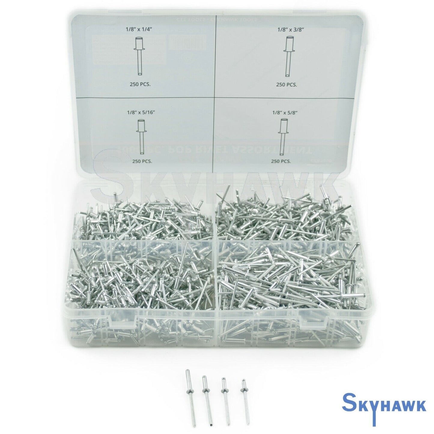 1000pc 1/8" Aluminum Blind Pop Rivet Assortment 4 Hand/Air Riveter Gun Rivet Set