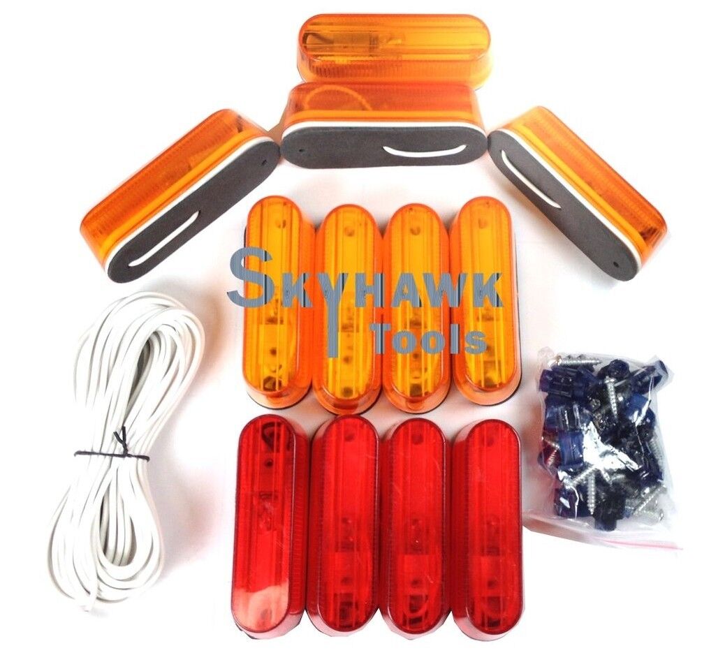 12pc RUNNING CLEARANCE LIGHT KIT RED AMBER SIDE MARKER TURN SIGNAL TRUCK TRAILER