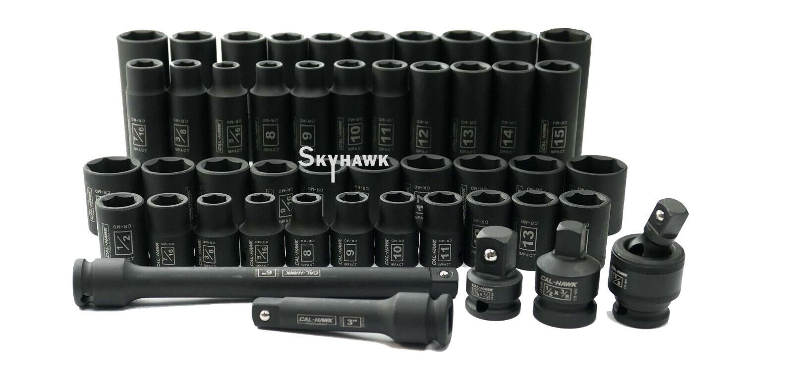 3/8 Inch Drive Deep / Standard Impact Socket Set (47-Piece - SAE / Metric) - skyhawktools