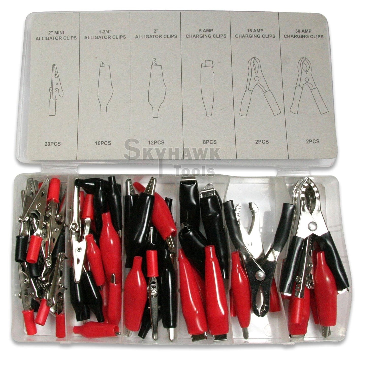 CAL-HAWK 60 pc. Alligator Clip Test Lead Assortment Electrical Battery Clamp Connector Kit - skyhawktools