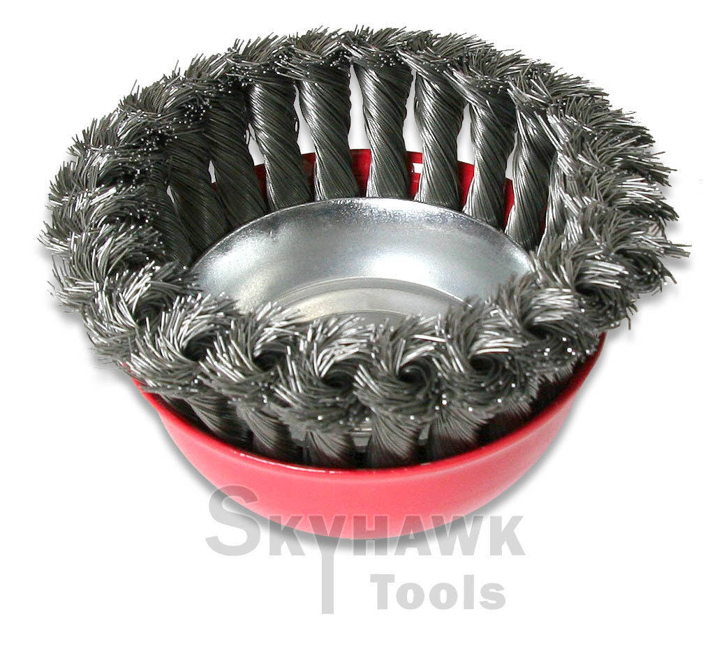 4" Twisted Knot Type Fine Wire Cup Brush for 5/8" Arbor Angle Grinder - skyhawktools