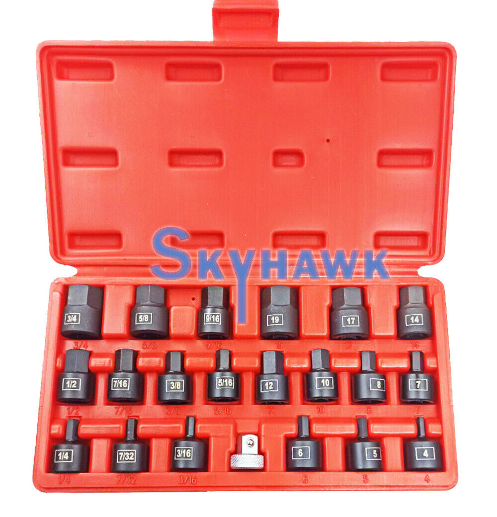 3/8" Inch Drive Low-Profile Hex Bit Impact Socket Set (21-Piece - SAE / Metric) - skyhawktools