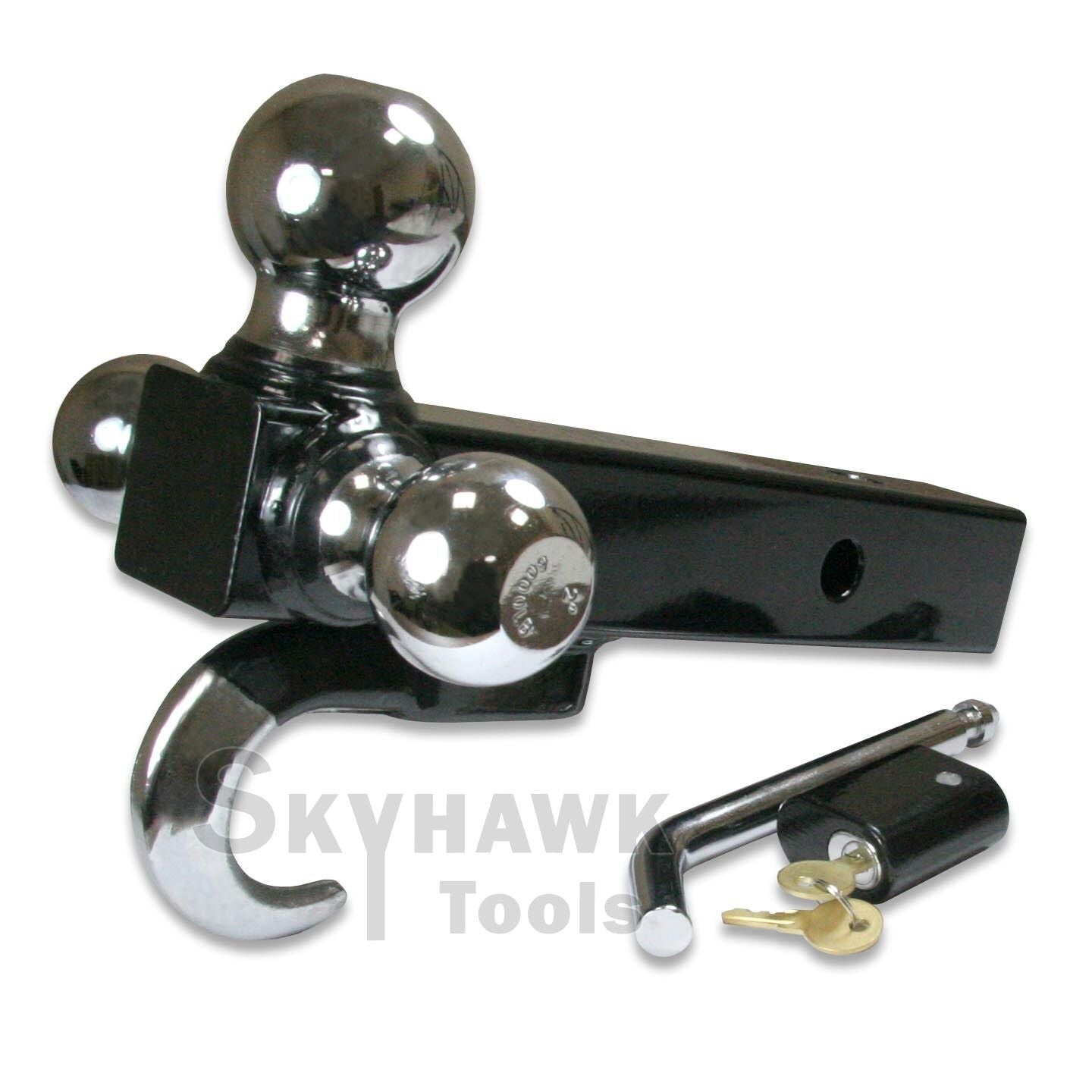 Tri-Ball w/ Hook Trailer Hitch Ball Mount 2" Solid Shank w/ 5/8" Hitch Pin Lock - skyhawktools