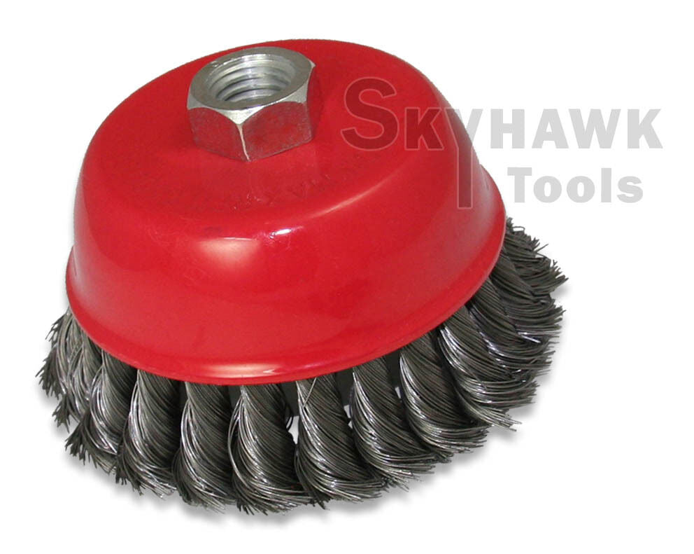 4" Twisted Knot Type Fine Wire Cup Brush for 5/8" Arbor Angle Grinder - skyhawktools