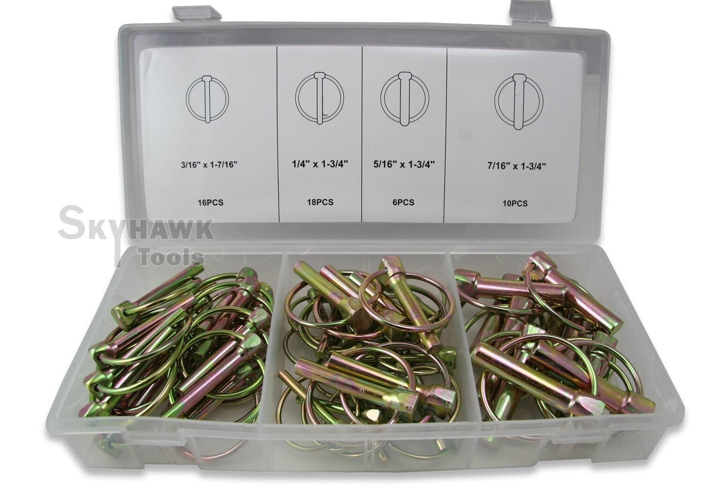 50 Pc Lynch Hitch Quick Pin Assortment Set w/ Self-locking Retaining Round Rings - skyhawktools