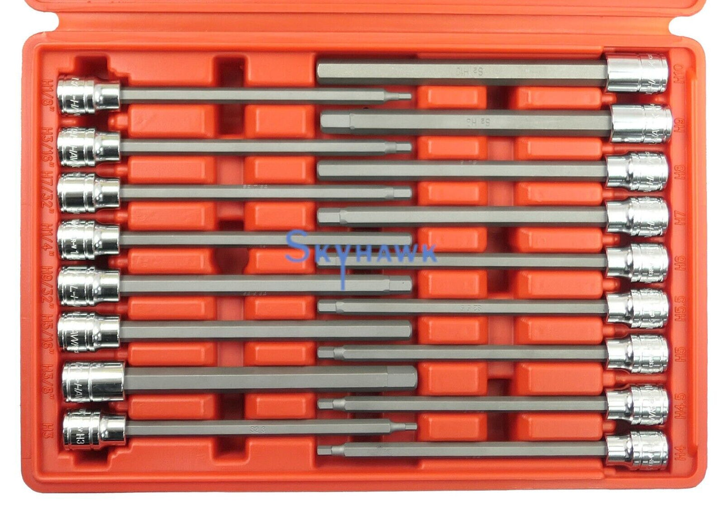 3/8 Inch Drive Long Hex Bit Socket Set (17-Piece - SAE / Metric)