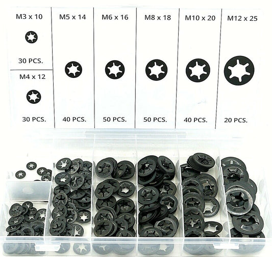 260-Pc Internal Tooth Star Lock Spring Quick Washer Push On Speed Nut Assortment