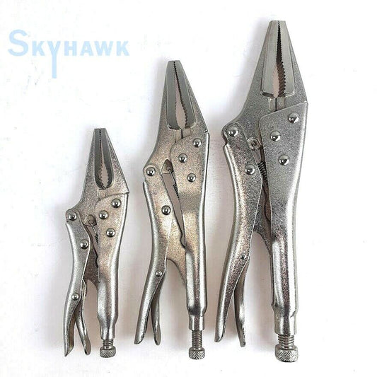 3-PC. Long Nose Adjustable Vise Grips Jaw Locking Clamp Pliers 5", 7", 10" Set