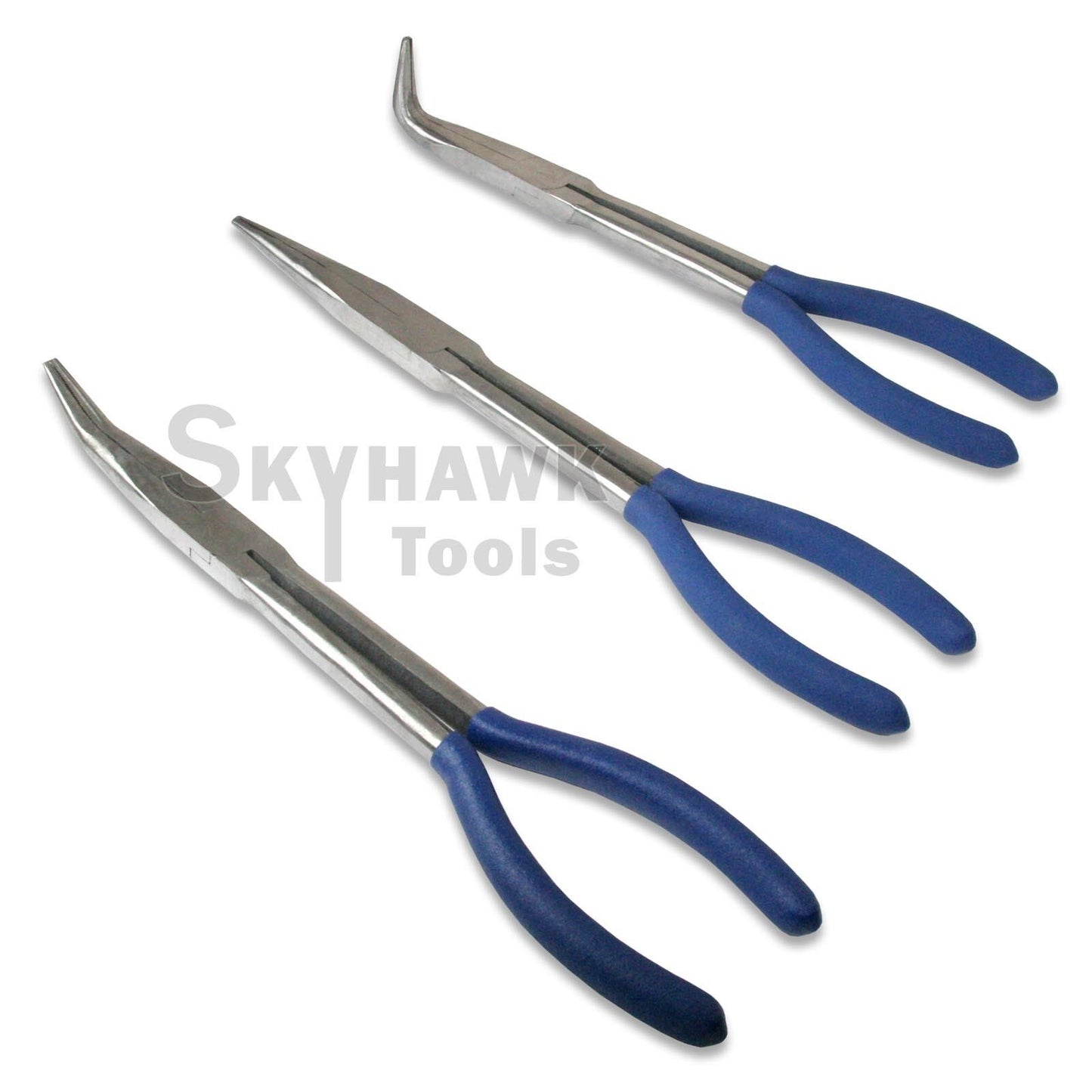 3-PC 11" Long Straight, 45, & 90 Degree Needle Nose Pliers Long Nose Plier Tool - skyhawktools