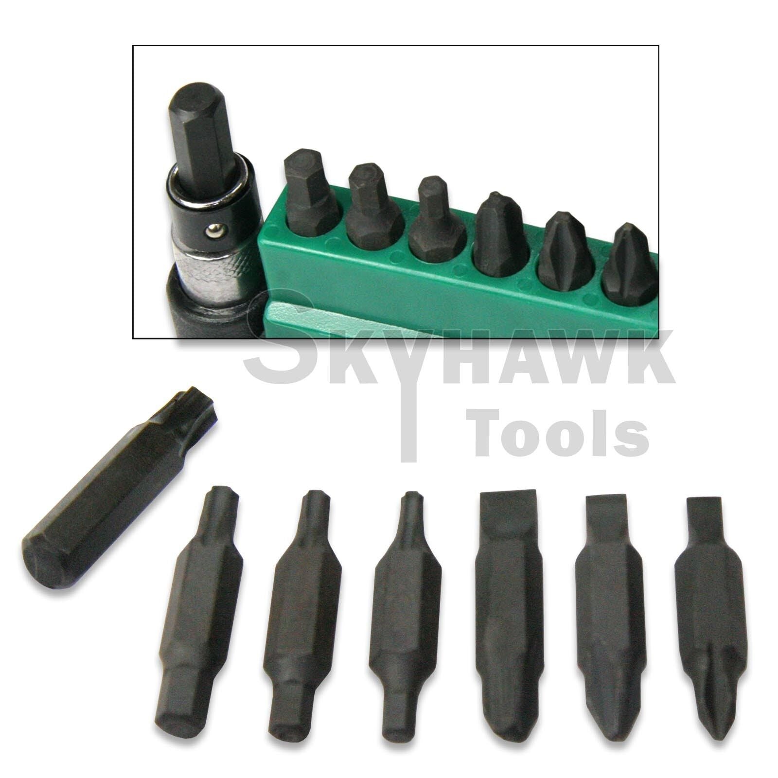 9 Pc Off Set Double End Tamperproof CRV Star Bit Set W Belt Clip W SCREW WRENCH - skyhawktools