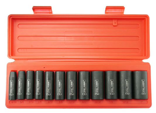 3/8 Inch Drive Deep Impact Socket Set (12-Piece - SAE) - skyhawktools