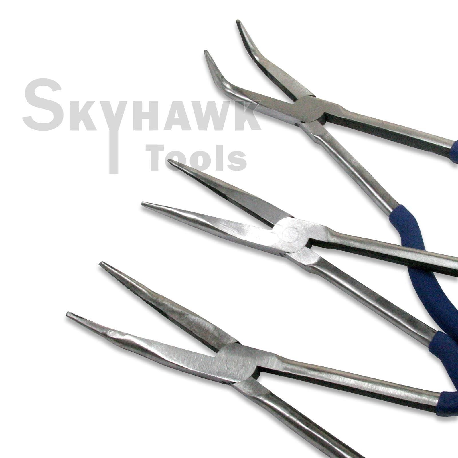 3-PC 11" Long Straight, 45, & 90 Degree Needle Nose Pliers Long Nose Plier Tool - skyhawktools