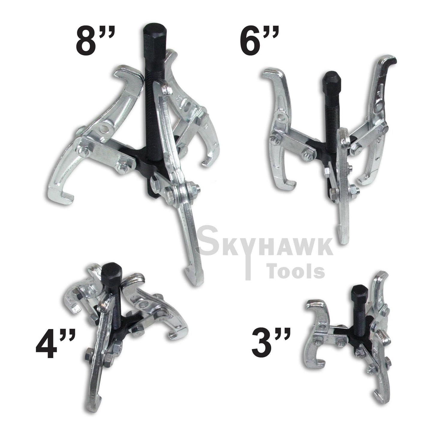 4 Pc Mechanic Gear Puller 3 Jaw Set 3" 4" 6" 8" Gear Pulley Bearing Puller Auto - skyhawktools