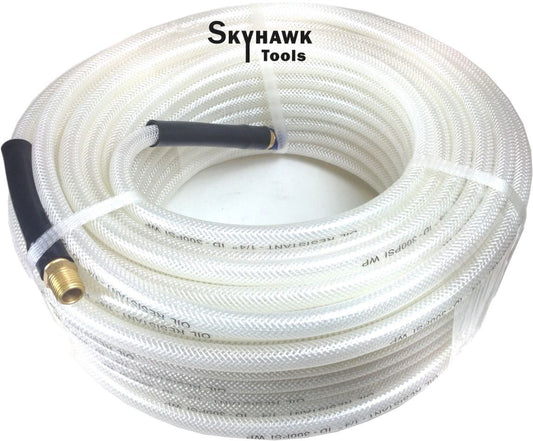 1/4" ID X 100' Air Hose 100 FT FLEXIBLE CLEAR PVC AIR HOSE 1/4" NPT 300 PSI