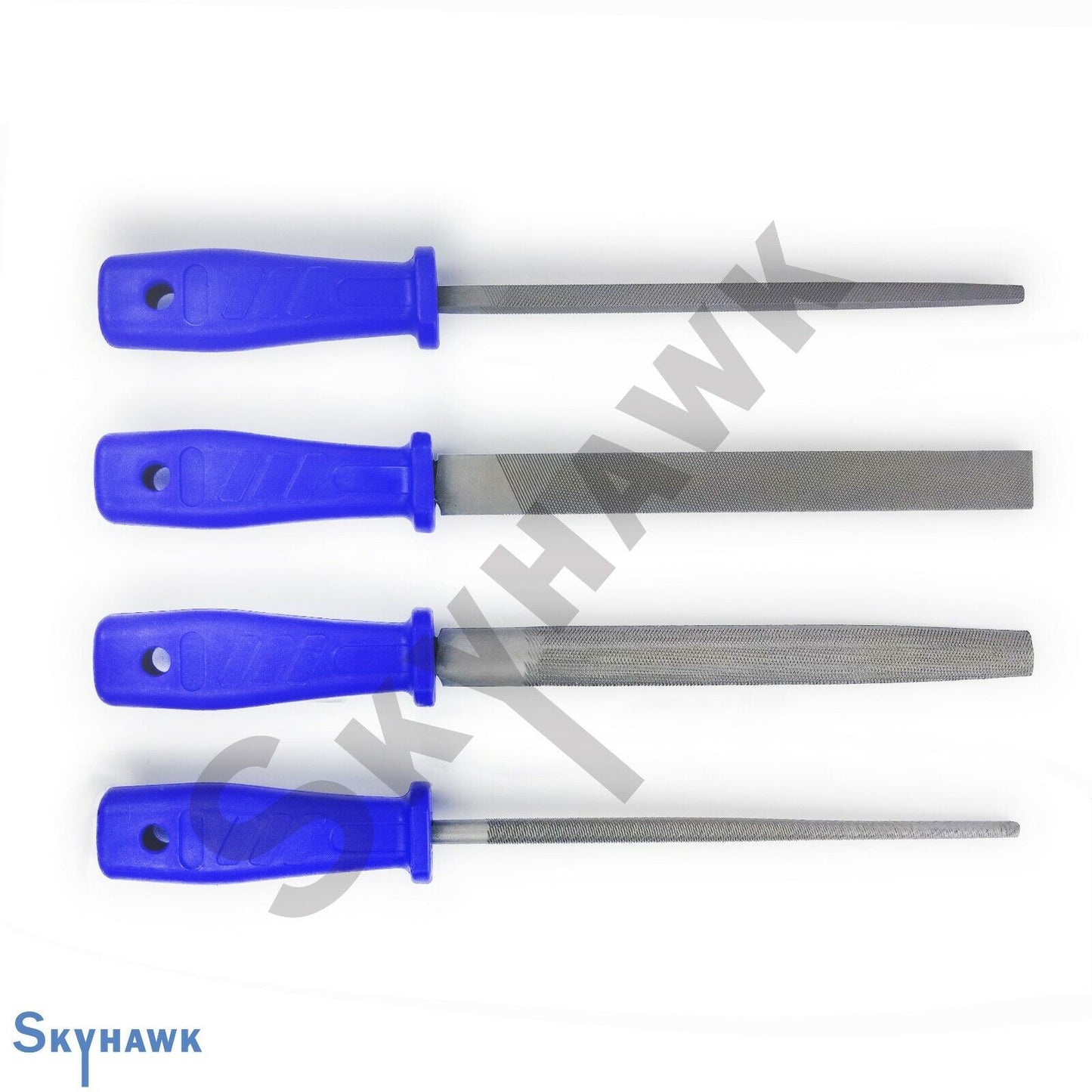 4 Pc 8" Metal & Wood File Set Double Bastard Cut Flat Square Round Half Round