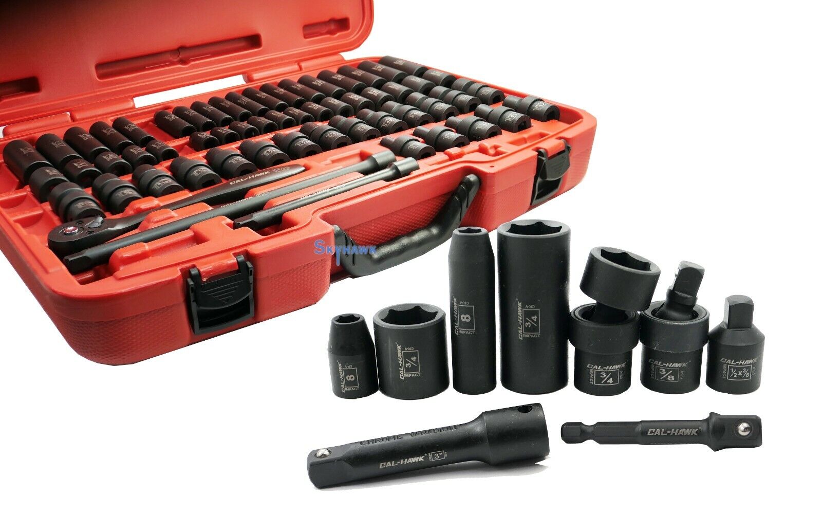 3/8 Inch Drive Deep / Standard Impact Socket Set (67 Piece - SAE / Metric) - skyhawktools