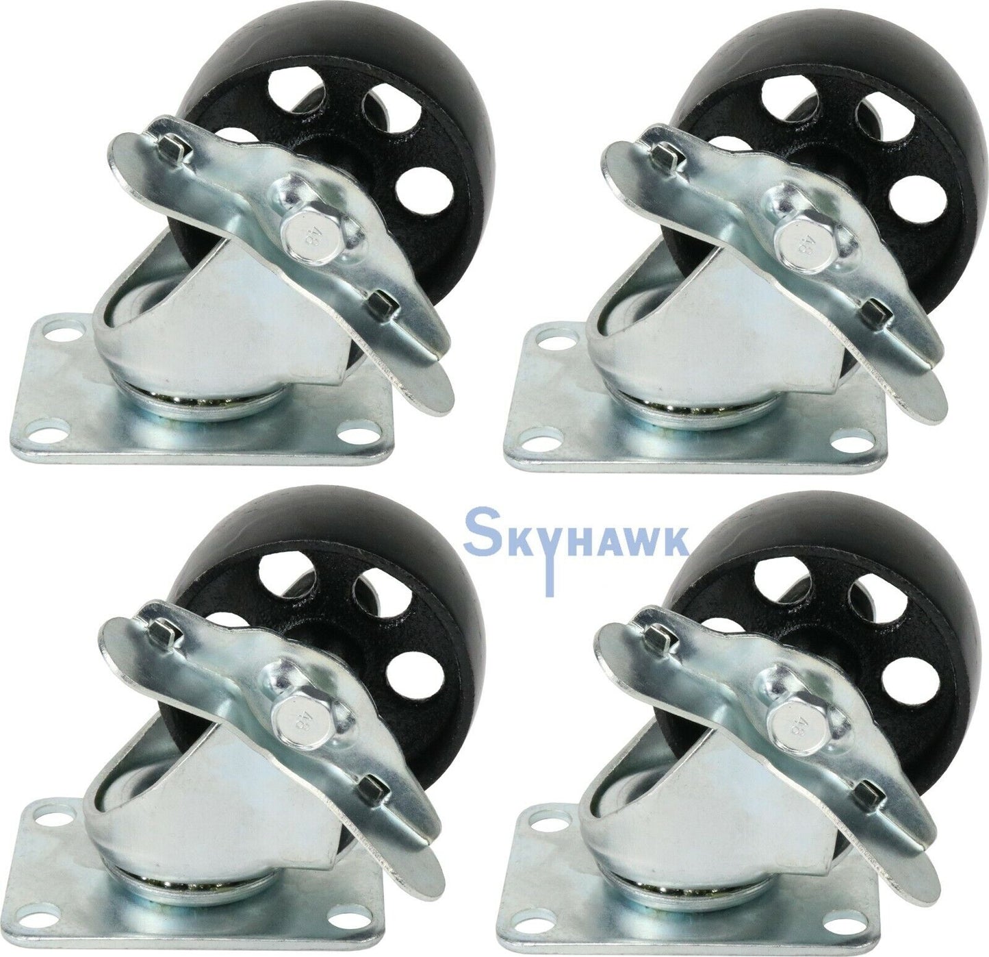 4-Pc. 3" 350-lb Capacity All-Steel Locking Wheel Swivel Top Plate Casters