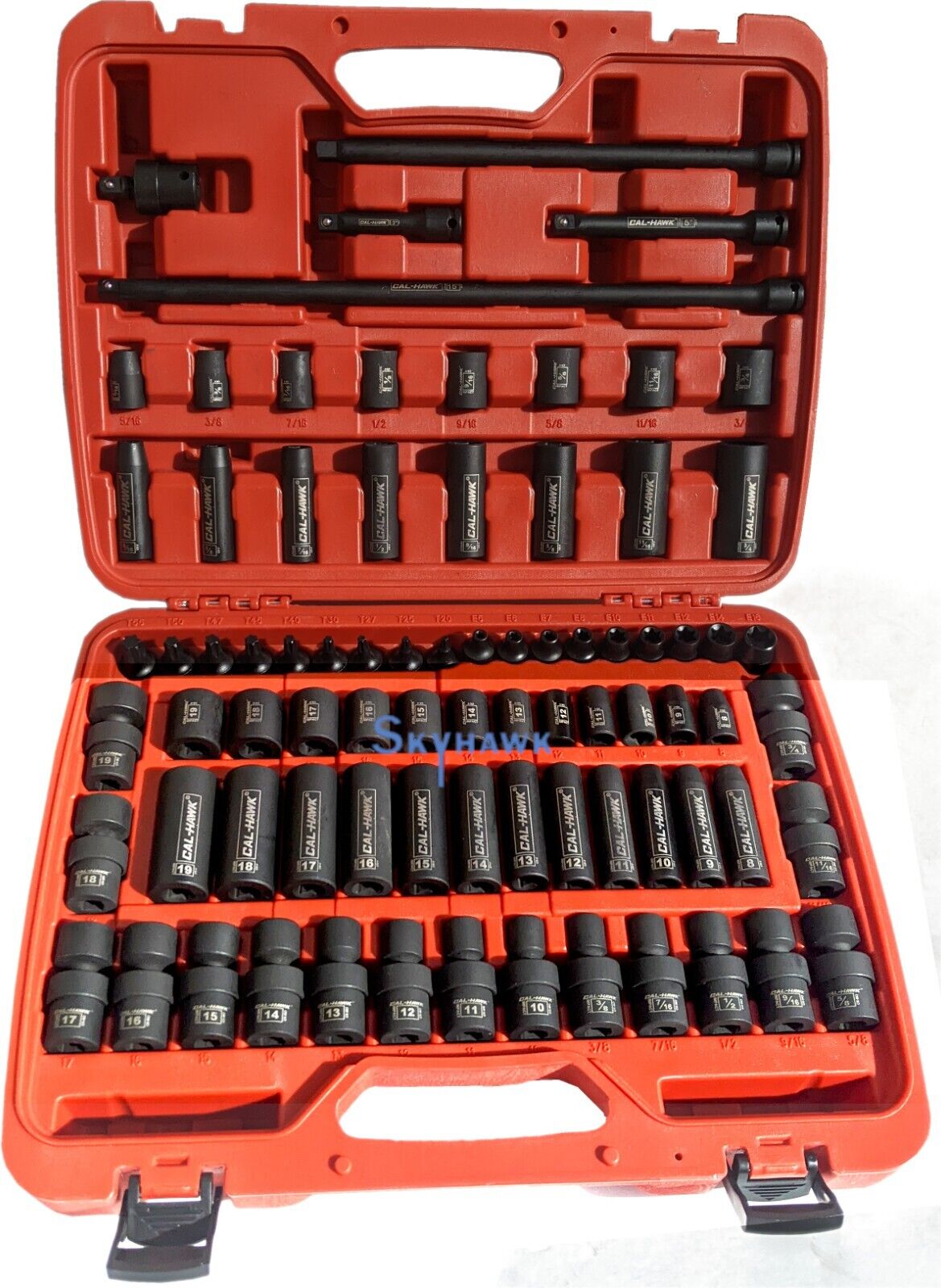 3/8 Inch Drive Deep / Standard Impact Socket Set (80-Piece - SAE / Metric) - skyhawktools