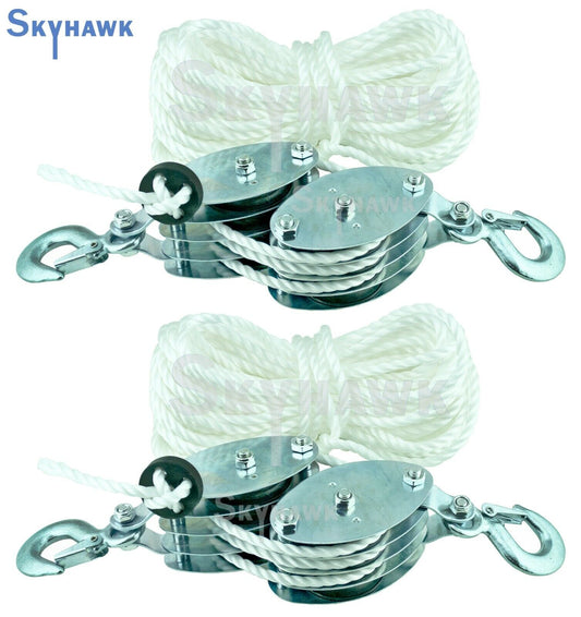 2 SET 2Ton 65FT Poly Rope Hoist Pulley Wheel Block and Tackle 7:1 Lifting Ratio