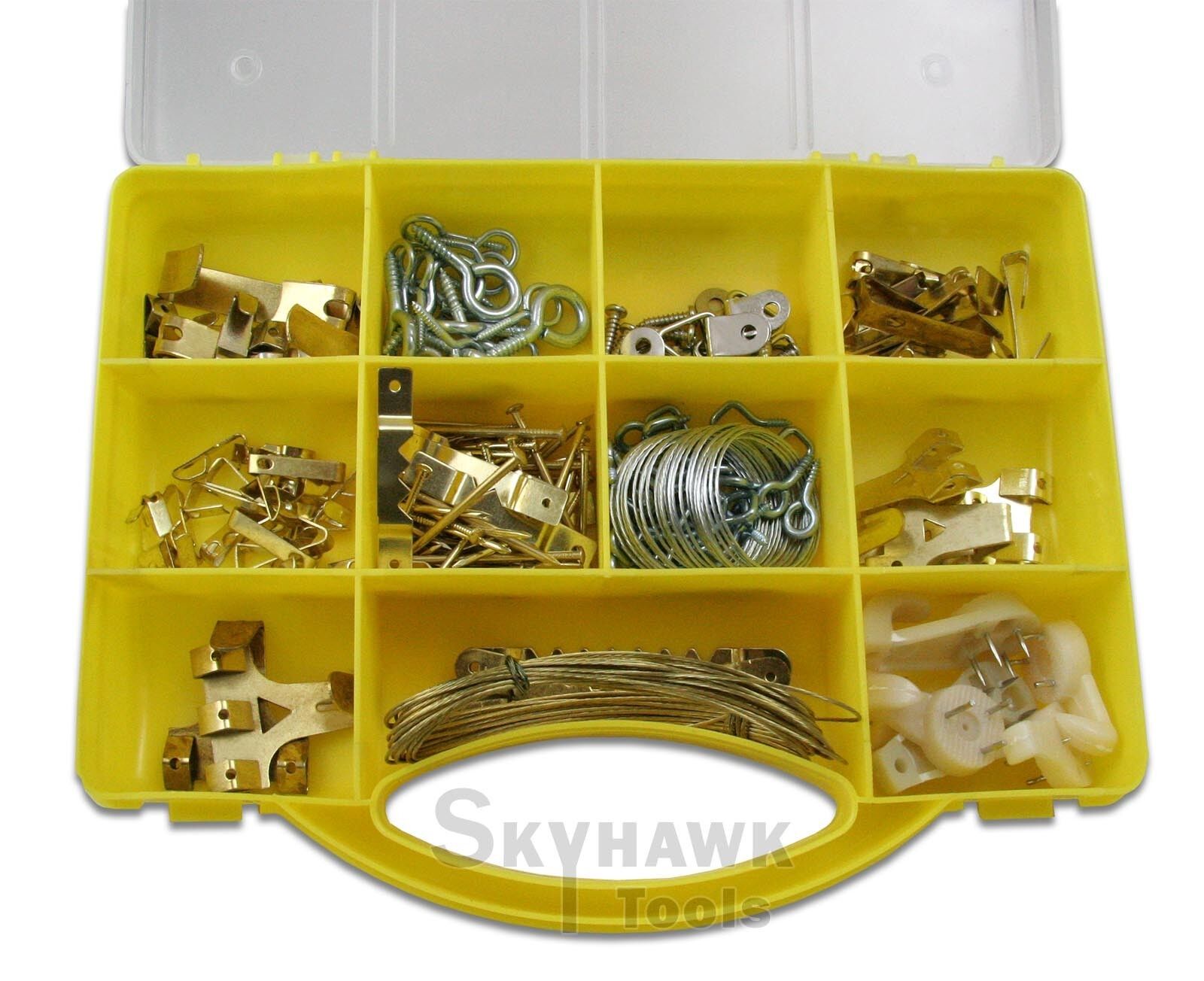 New 200 Pc FASTENER PICTURE WALL HANGING HOOKS NAIL WIRE KIT - skyhawktools