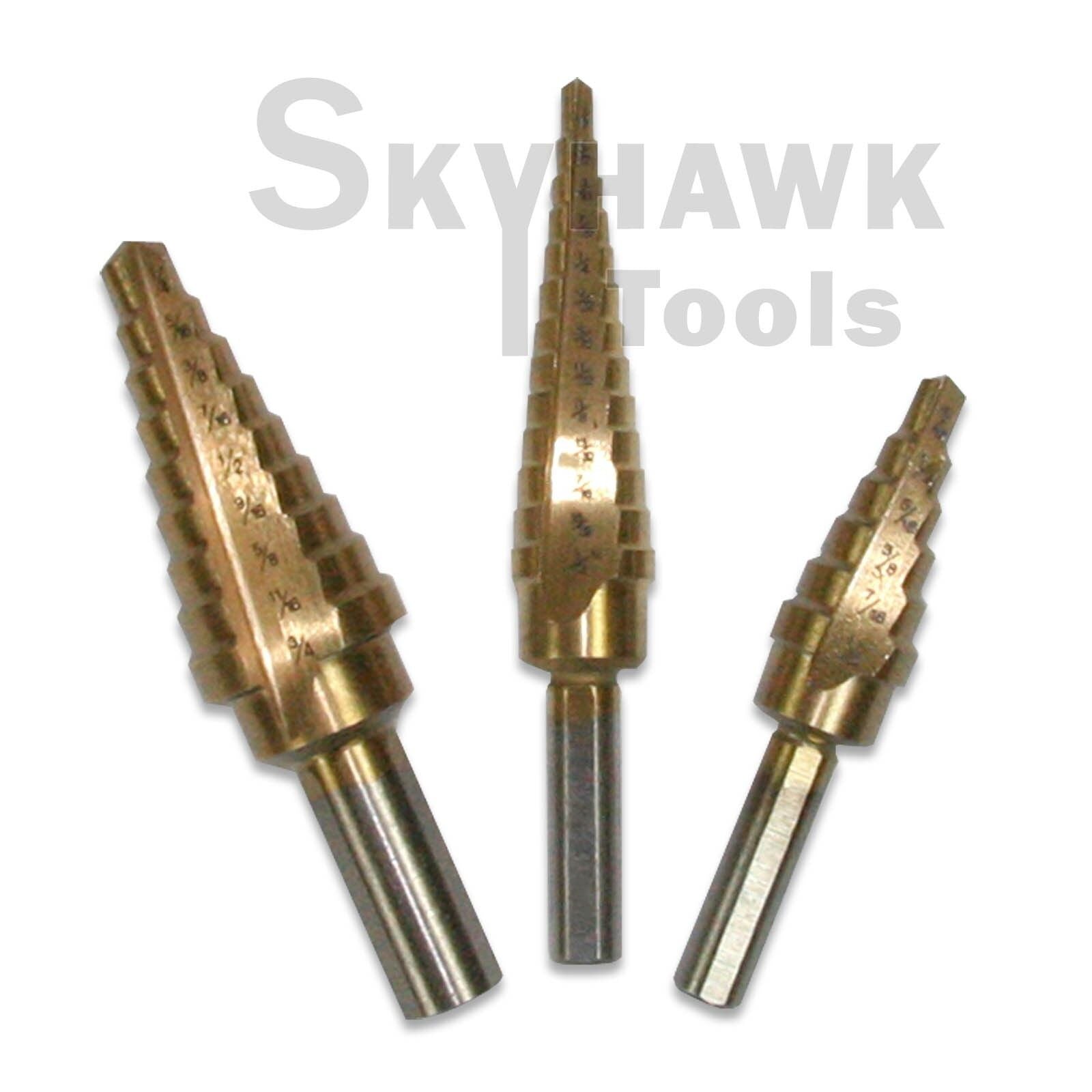 3-PC HSS MULTIPLE HOLE STEP CONE DRILL BIT SET With Titanium Plated - skyhawktools