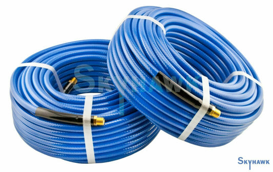 2 - 100' X 1/4" Air Hose 100 FT FLEXIBLE BRAID ROOF BLUE PVC NPT 300 PSI