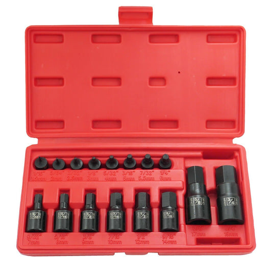 1/4 Inch / 3/8 Inch / 1/2 Inch Drive Hex Bit Impact Socket Set (16-Piece - SAE) - skyhawktools