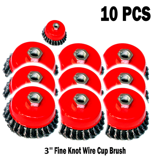 10PC 3ö Knot Type Fine Wire Cup Brush Wheel 5/8" Arbor FITS 4-1/2" Angle Grinder