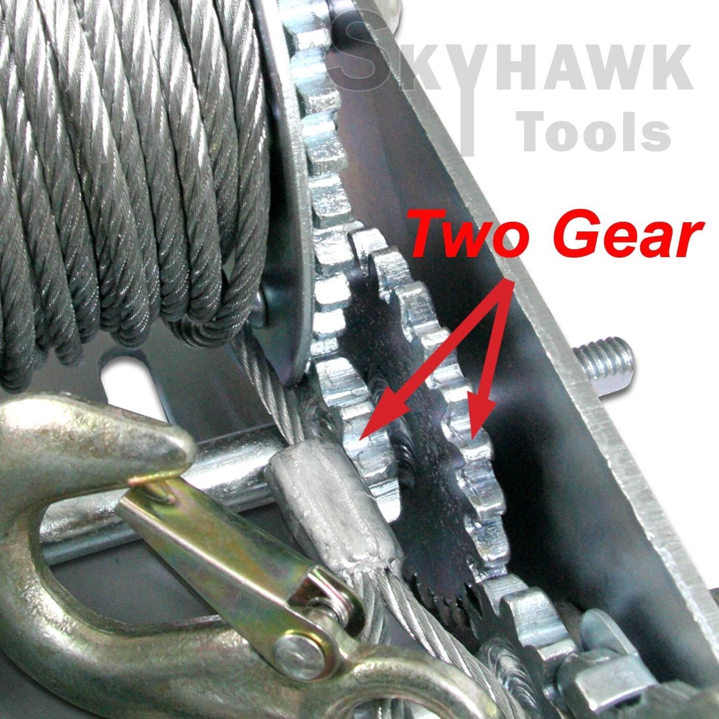 1 T 2000lb Boat Winch 10m Steel Cable w/2-Speed 8:1 + 4:1 Gear Hand Crank Towing - skyhawktools