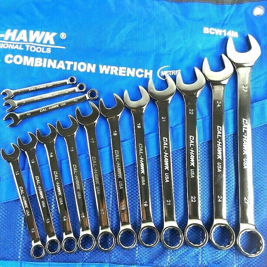 14PC. Combination Wrench 12-Point Offset Ends Set (METRIC) 7-27mm Black Nickel