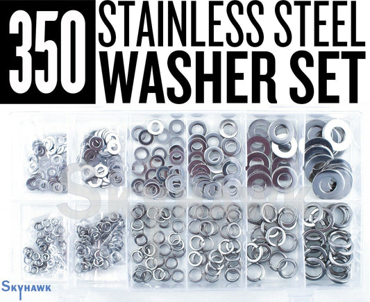 New 350PC Stainless Steel Flat Spring Washers Assortment Steel Lock Washer Set